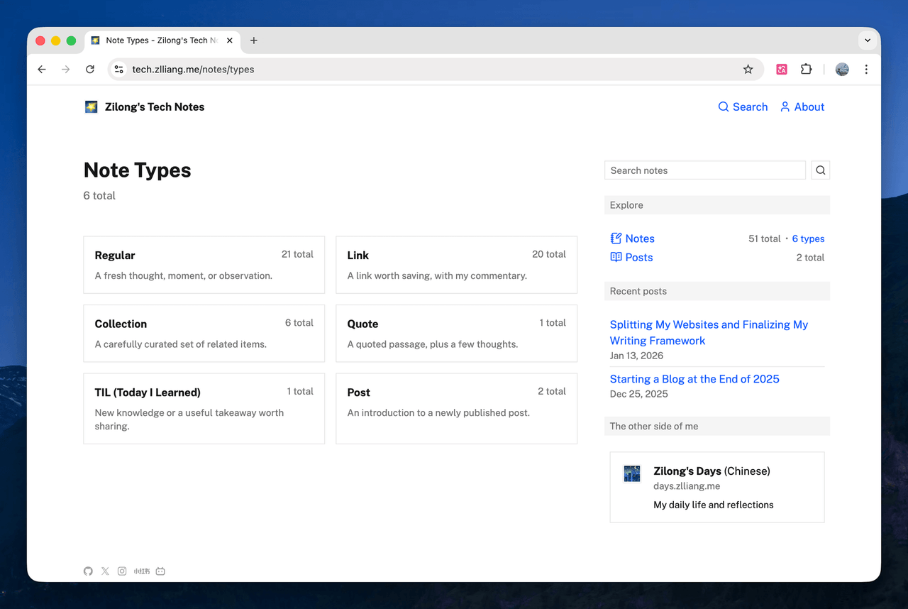 The refreshed note types page