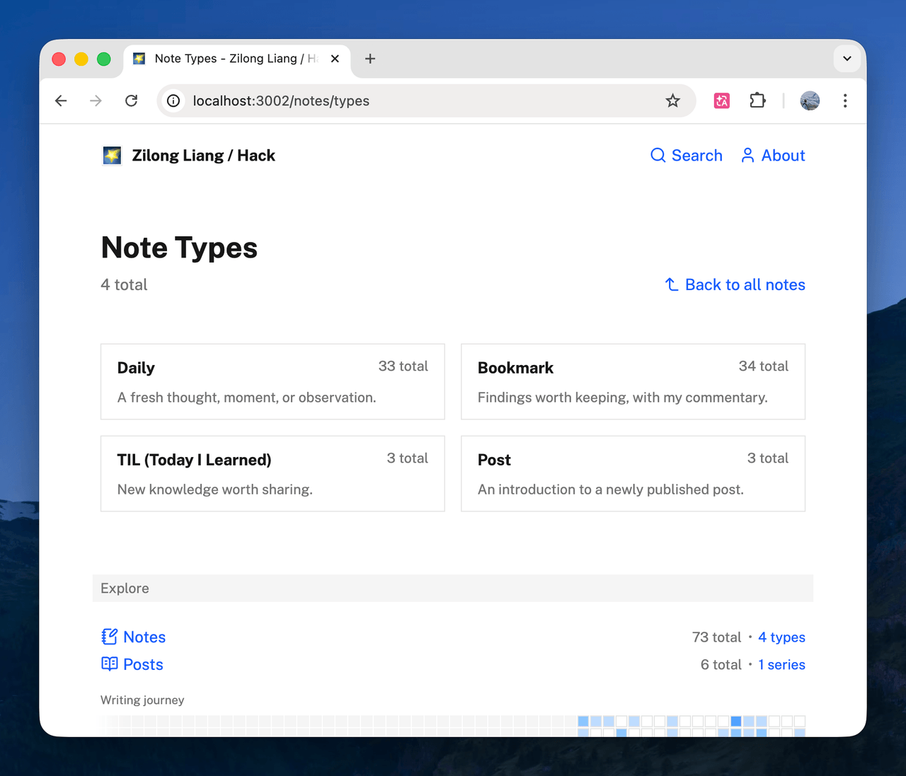 The updated note types page