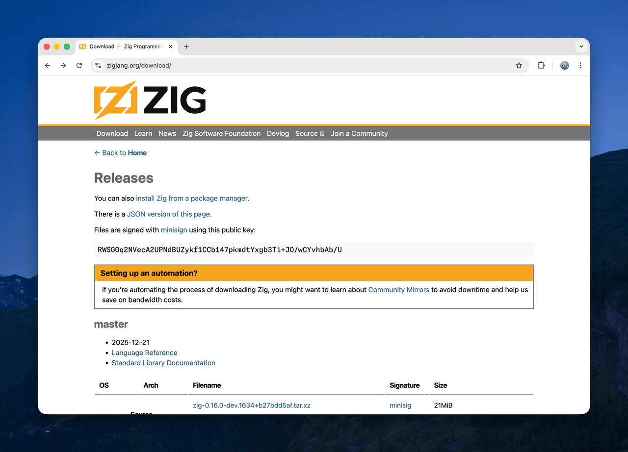 Zig download page